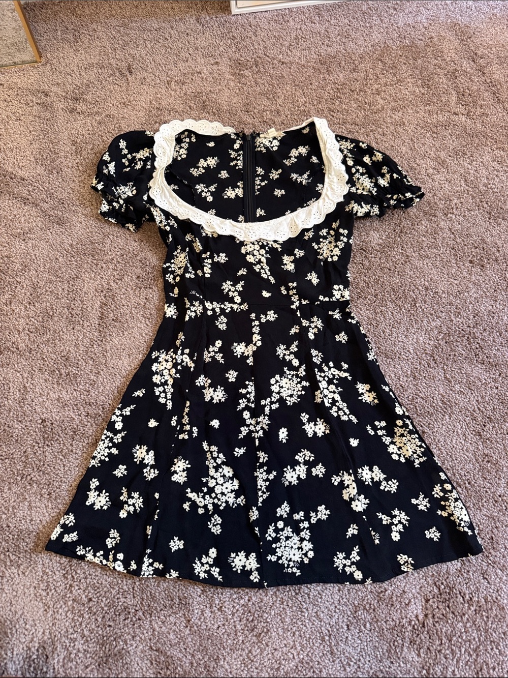 For Love And Lemons Black Floral Lace-Trim Dress